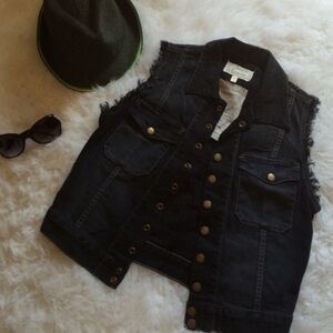 Current/Elliot Black Denim Vest with Brass Buttons